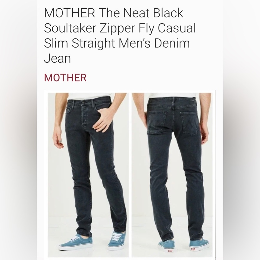 MOTHER The Neat Black Soultaker Zipper Fly Casual Slim Straight Men’s Denim Jean